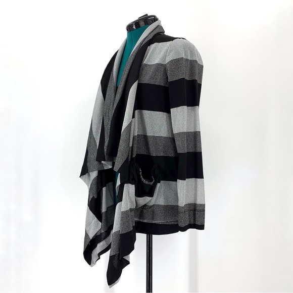 Bianca Nygard Petite Black & Silver Open Front Handkerchief Hem Cardigan, 8P - Picture 3 of 16